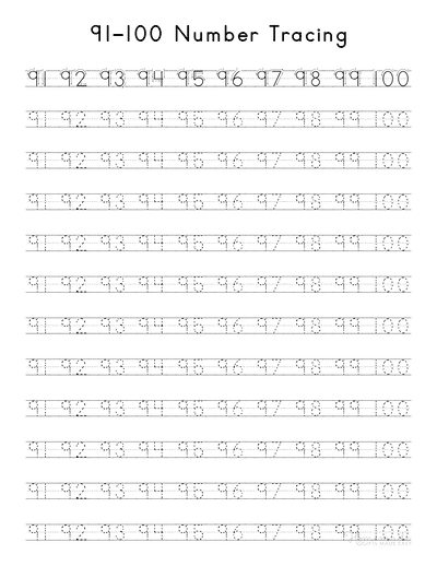 Free Printable Number Tracing Worksheets 1 100 Worksheets Library