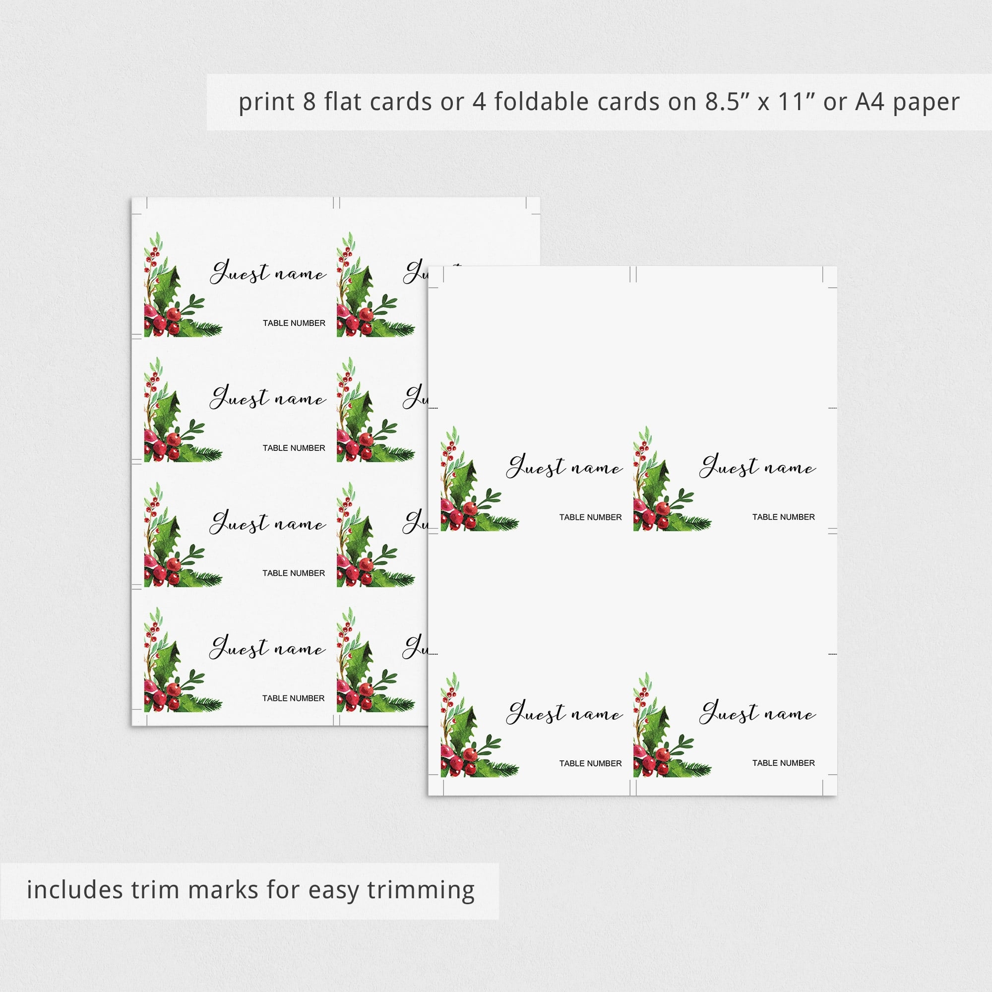 template printable christmas christmas place cards