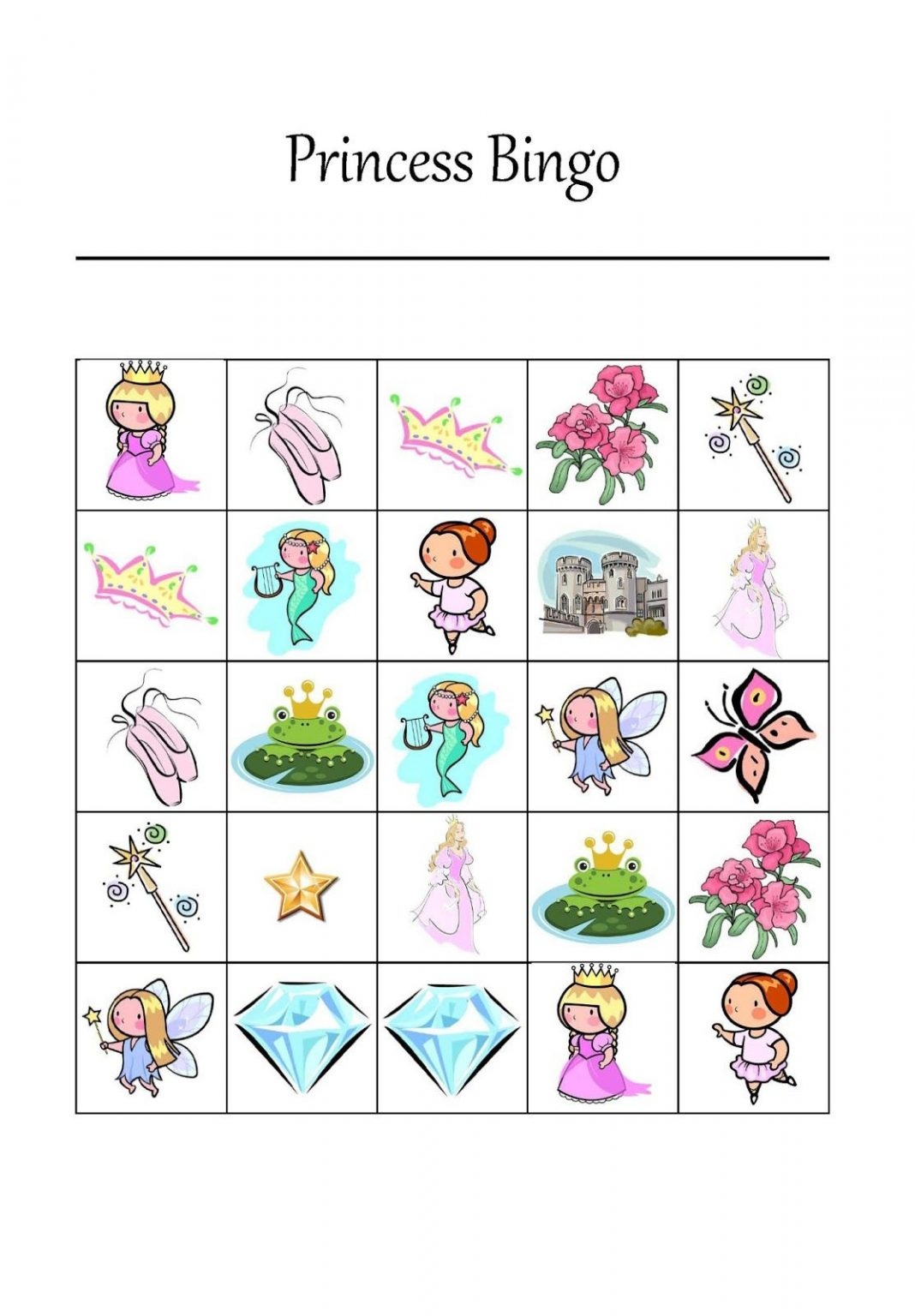 Free Printable Princess Bingo Game Prinsessenfeest Printable Bingo