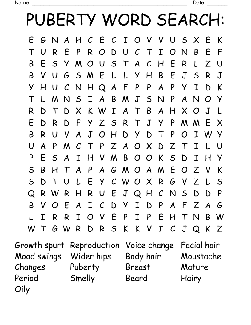 free printable puberty activity worksheets