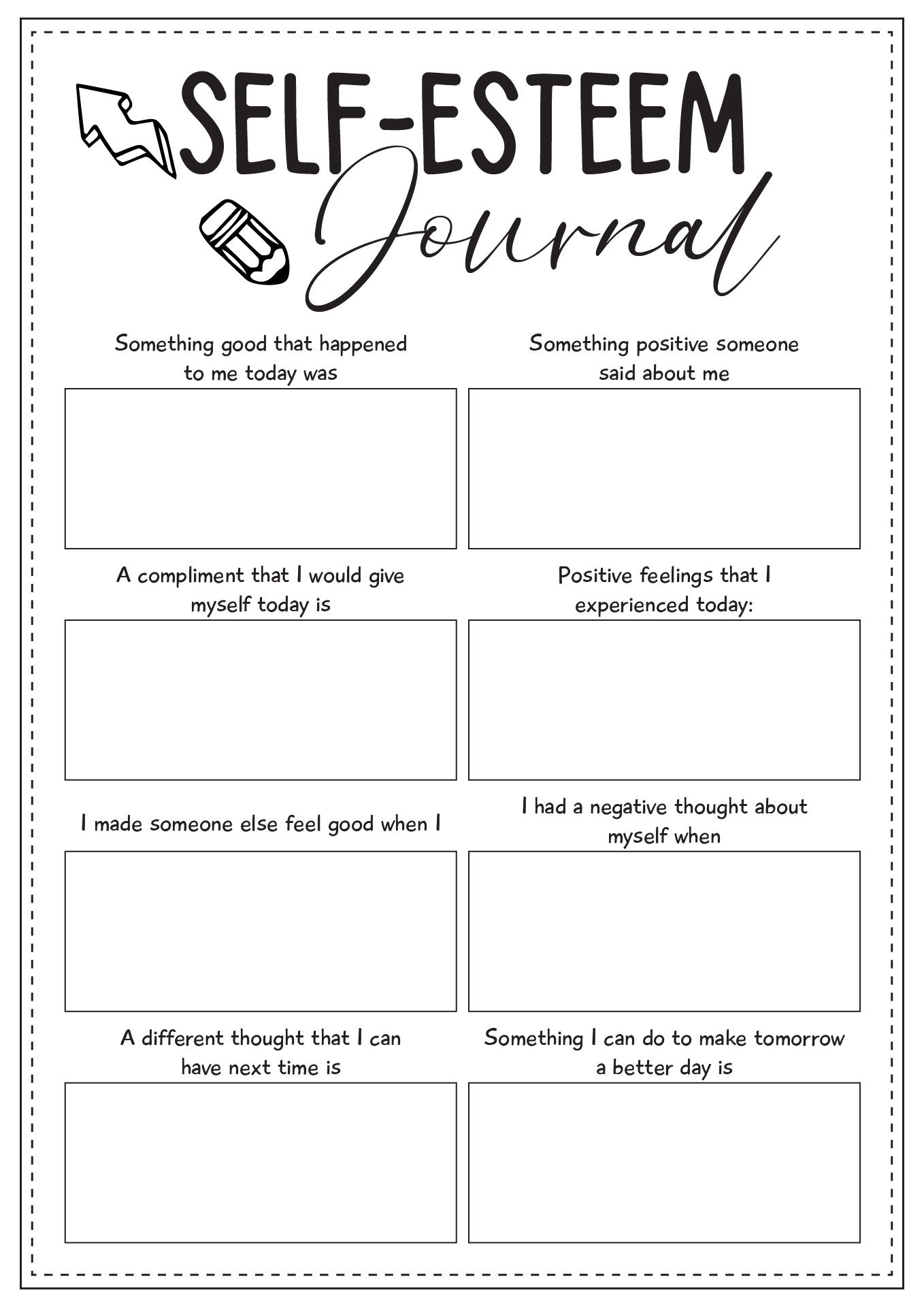 Free Printable Selfesteem Worksheets For Youth Dev onallcylinders