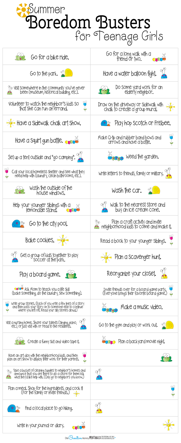 Free Printable Summer Boredom Buster Ideas And Activities For Teenage 