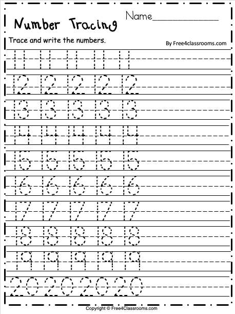 Free Printable Tracing Numbers 11 20 Worksheets Tracing Worksheets