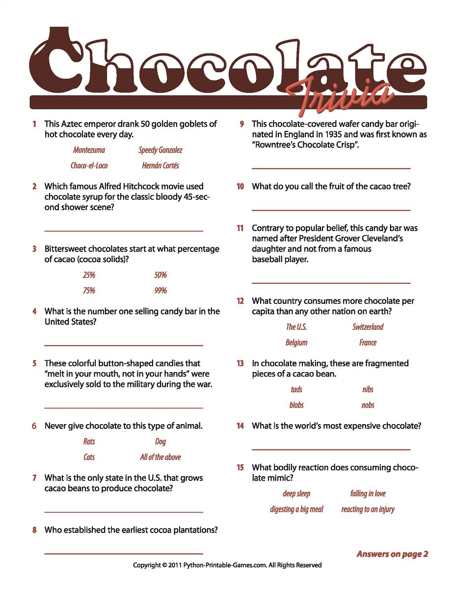 free printable chocolate games