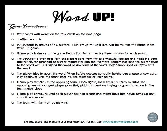 Free Printable Vocabulary Games For Middle School Download Free