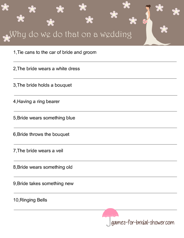 Free Printable Why Do We Do That Game For Bridal Shower