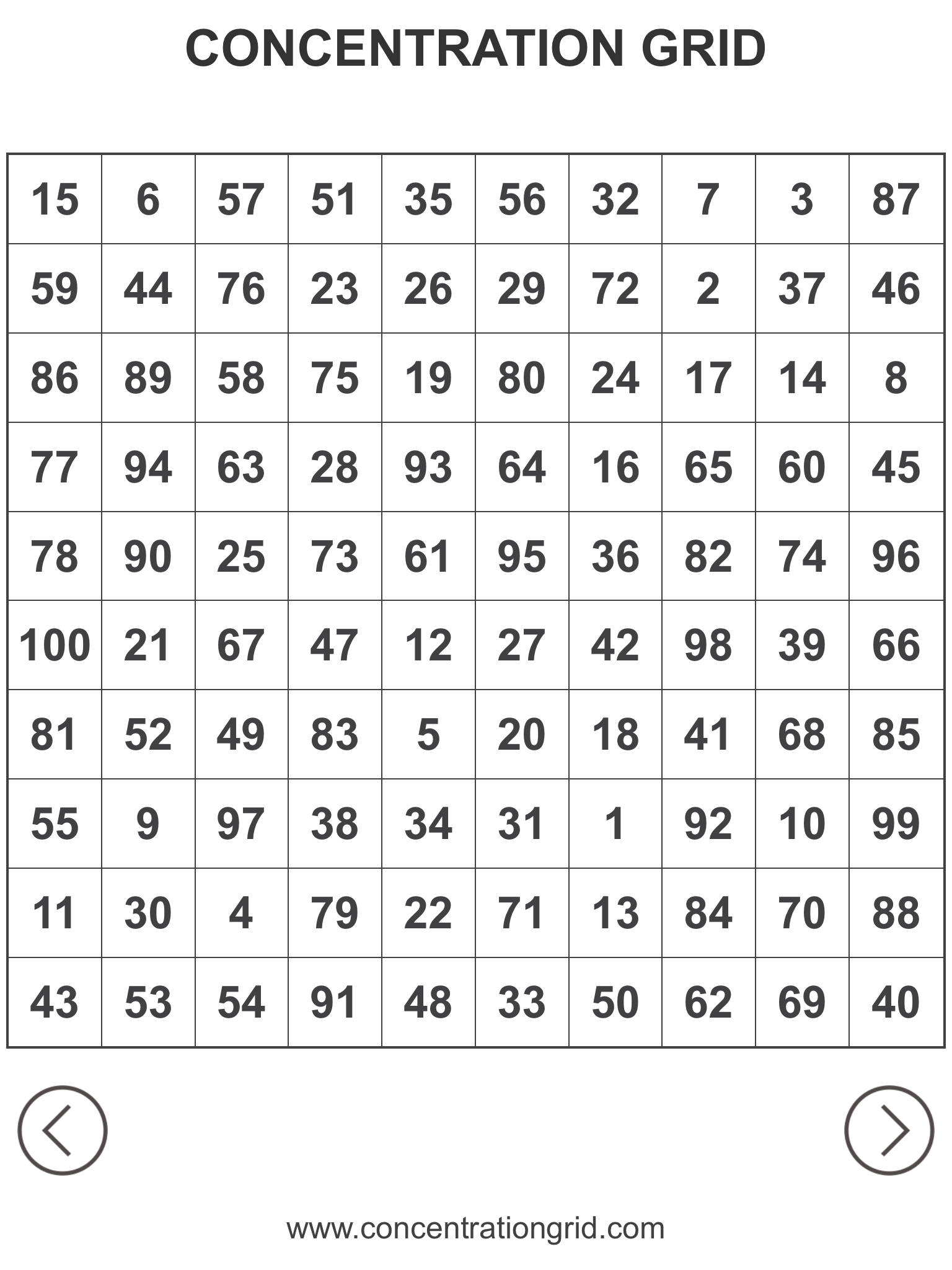 FREE SAMPLE 10 10 CONCENTRATION GRIDS PRINTABLE PDF FILE FOR 