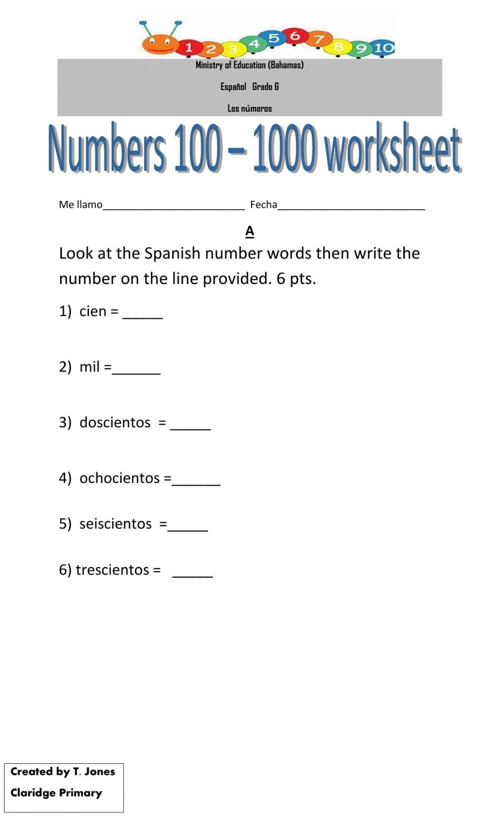 Free Spanish Numbers 1 1000 Worksheet Download Free Spanish Numbers 1 