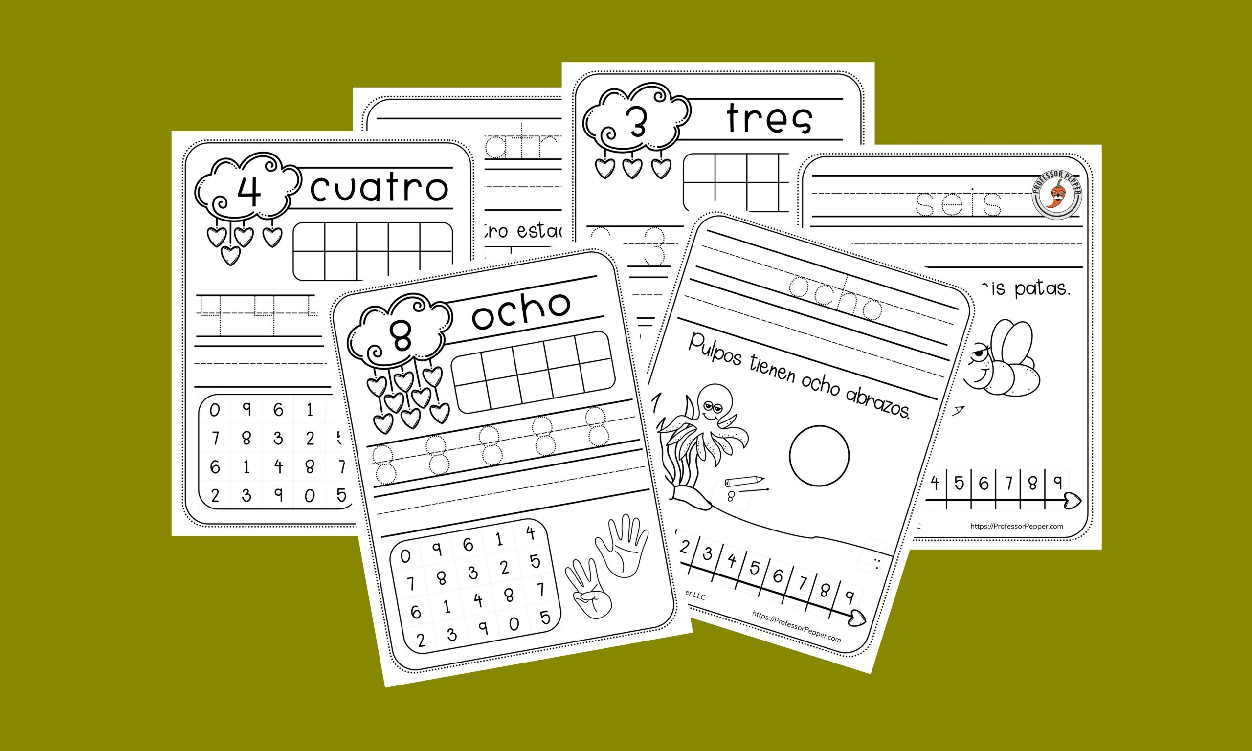 Free Spanish Numbers Practice Worksheets Hearts Edition