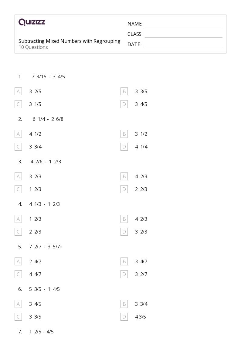 Free Subtracting Mixed Numbers With Regrouping Worksheet Download Free 