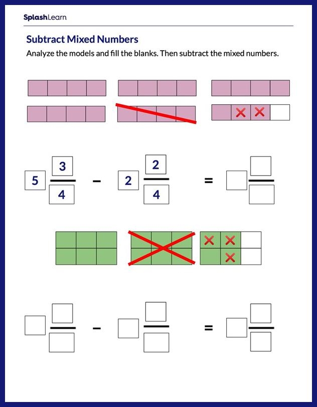 subtracting mixed numbers with regrouping worksheets