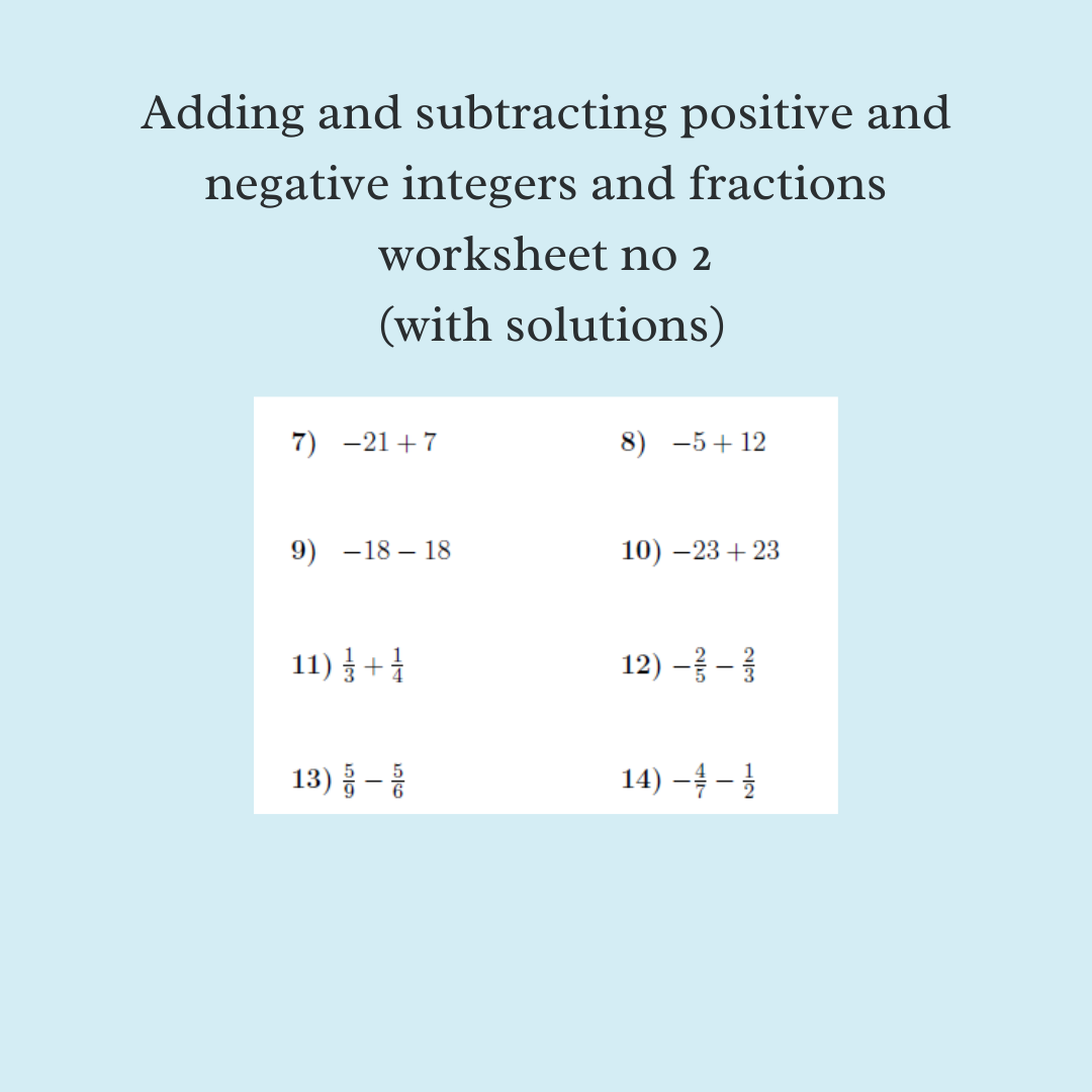 Free Subtracting Positive And Negative Fractions Worksheet Download 