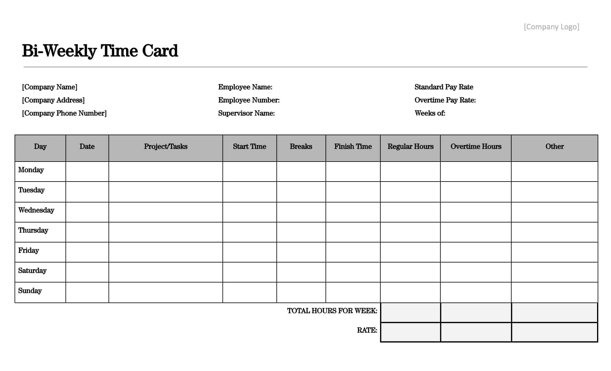 Free Time Card Templates Download Print In PDF Office Or GDocs 