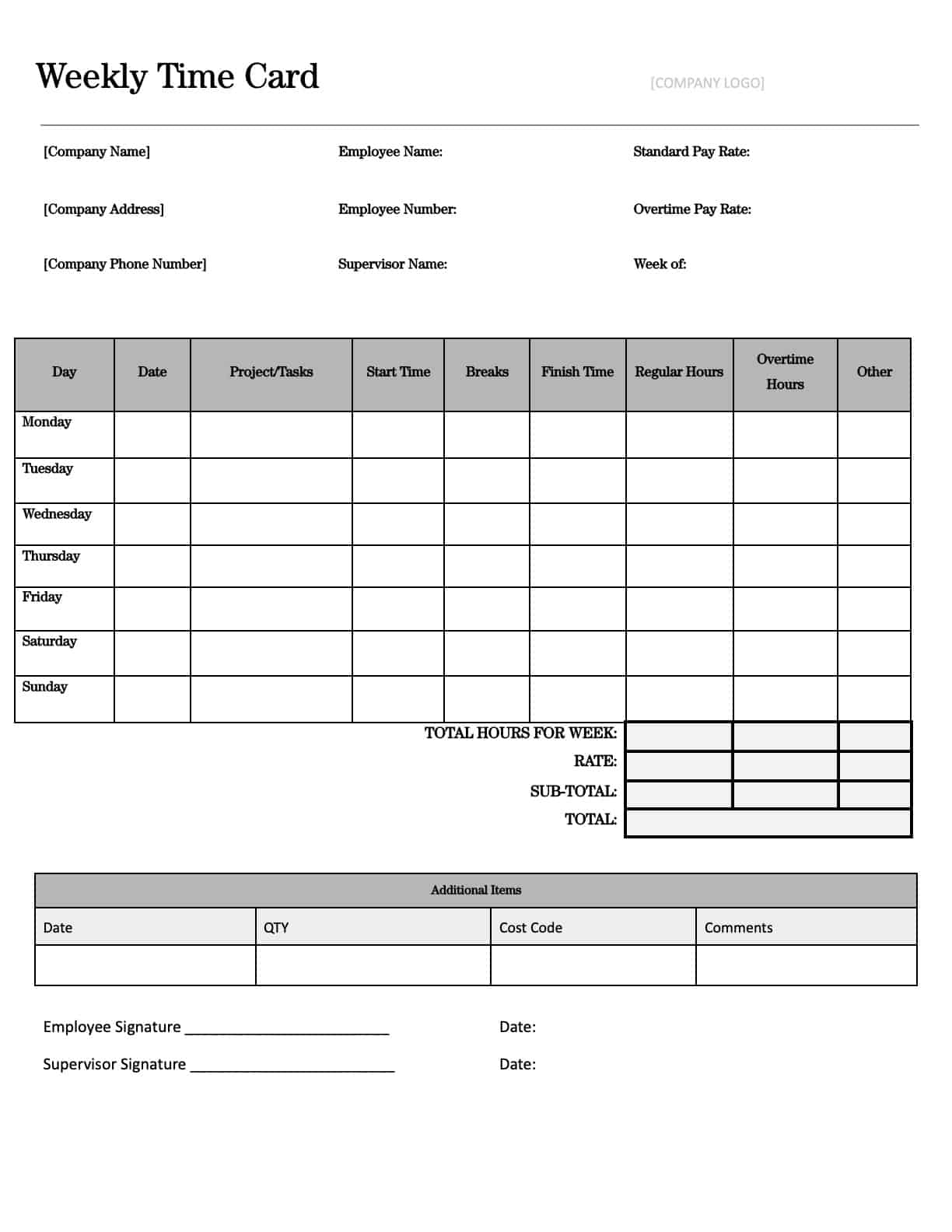 Free Time Card Templates Download Print In PDF Office Or GDocs 