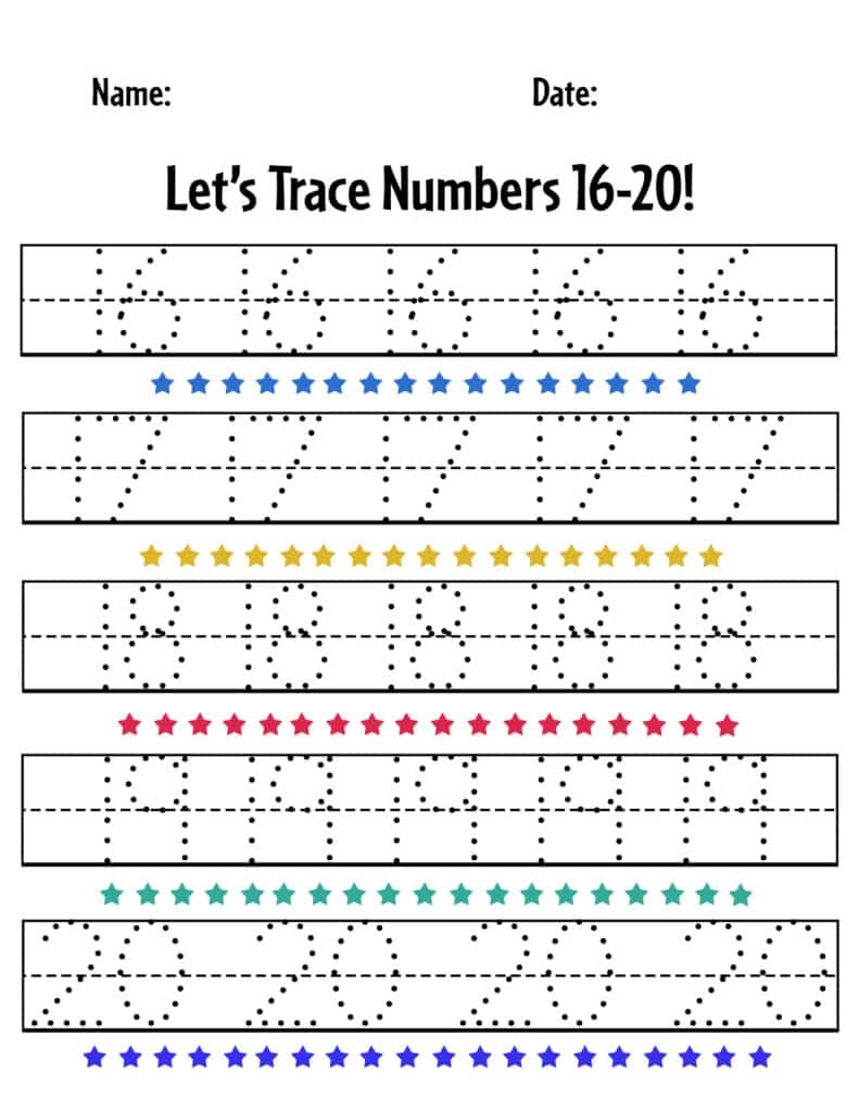 Free Tracing Numbers 1 20 For Preschoolers Download Free Tracing 