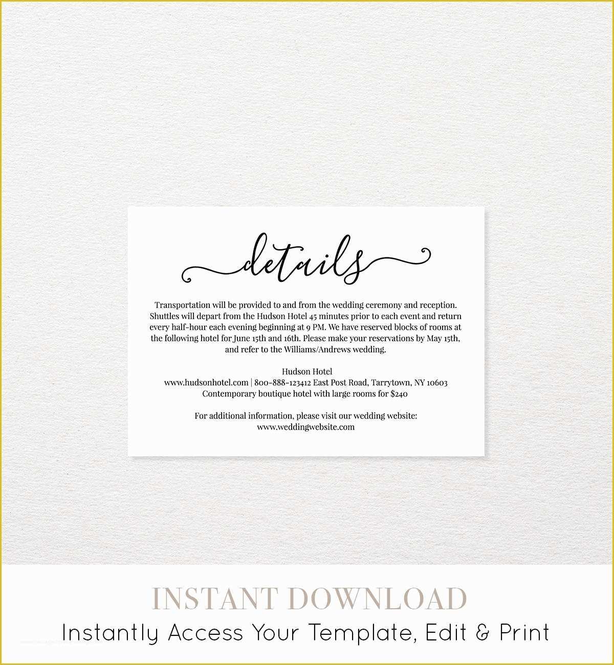 Free Wedding Accommodation Card Template Of Wedding Details Card