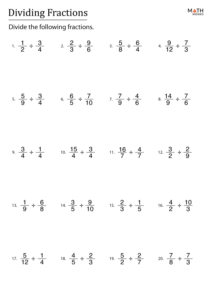 fractions divided by whole numbers worksheet