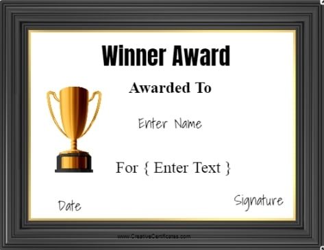 FREE Winner Certificate Template Customize Online Print At Home