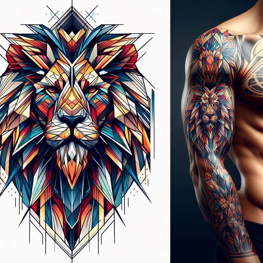 Geometric Lion Tattoo Embracing Symmetry And Strength Your Own