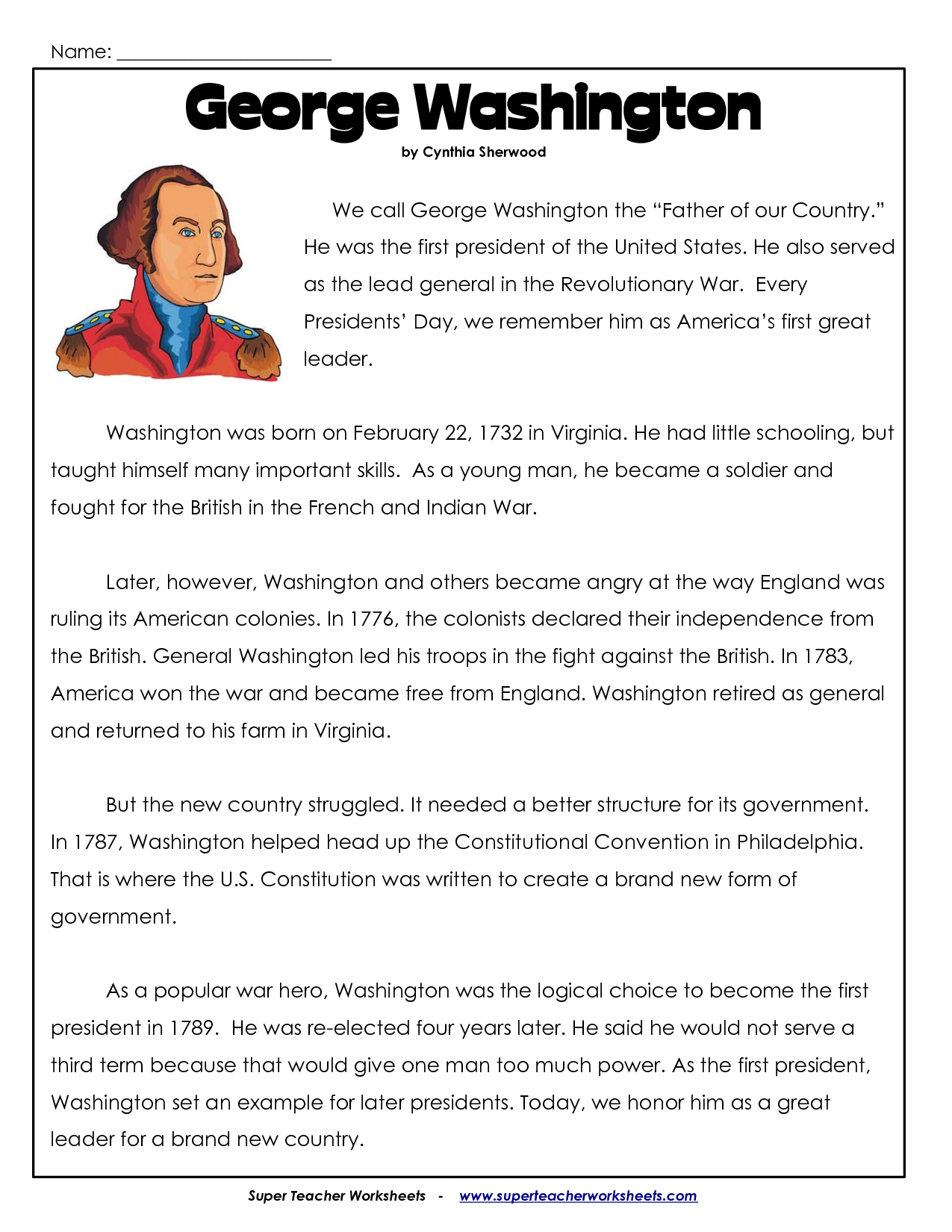 George Washington Printable Worksheets Printable Worksheets