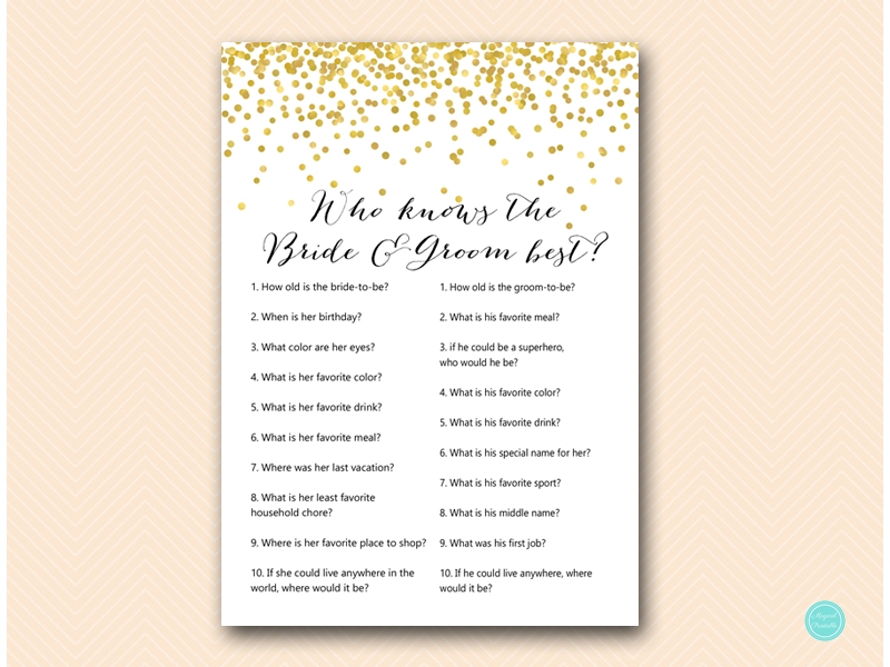Gold Coed Bridal Shower Games Magical Printable
