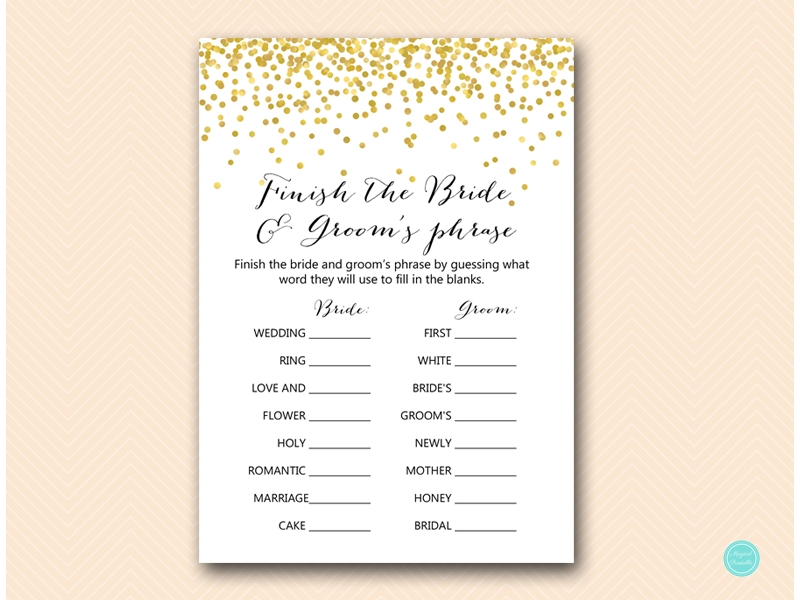 Gold Coed Bridal Shower Games Magical Printable