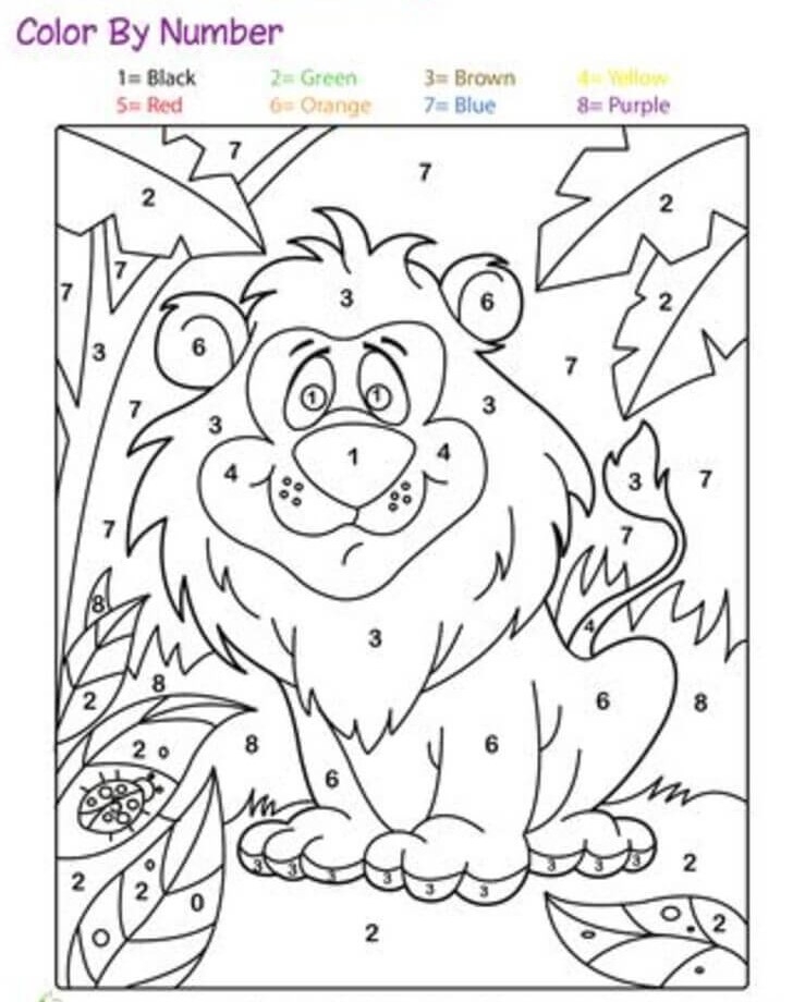 color by number lion printable