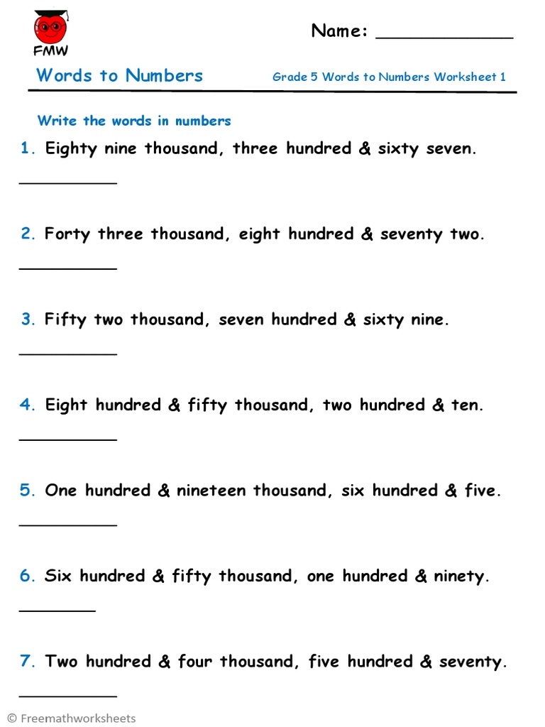 Grade 5 Words To Numbers Worksheet 1 PDF Worksheets Library