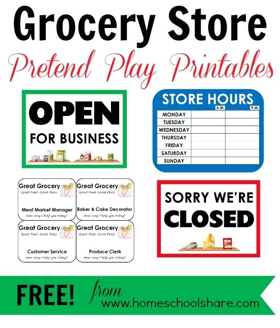 Grocery Store Pretend Play Printables Dramatic Play
