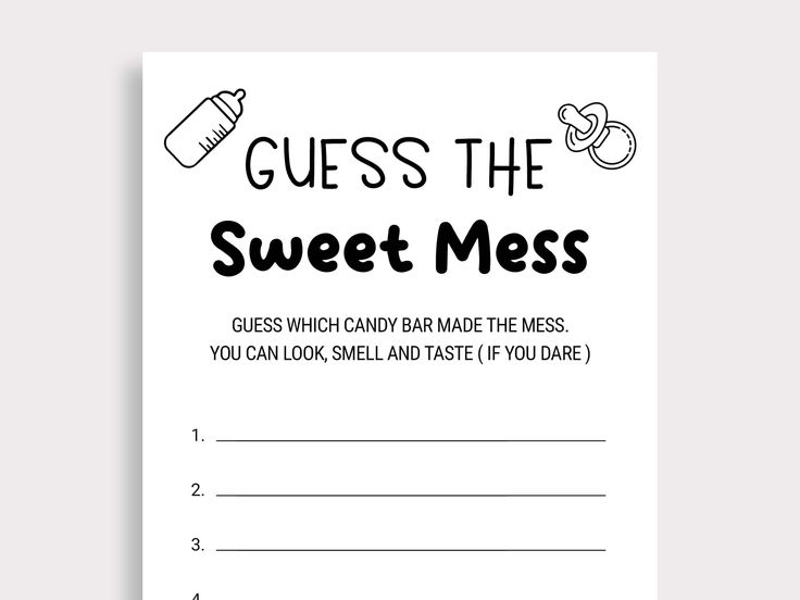 Guess The Sweet Mess Game Candy Bar Game Dirty Diaper Game Baby Shower 