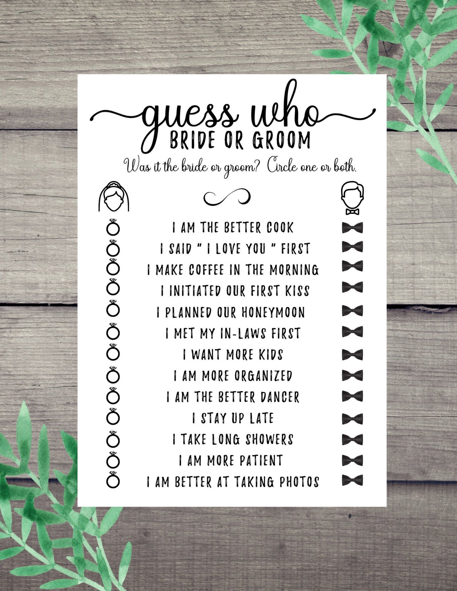 free printable bride or groom game