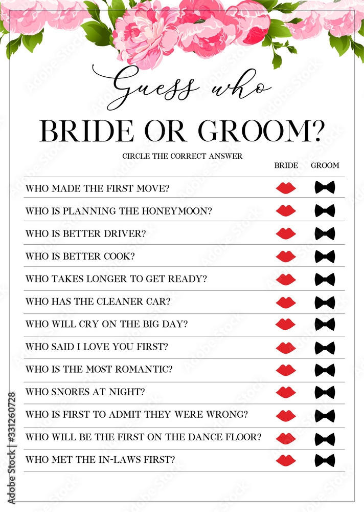 Guess Who Bride Or Groom Game Bridal Shower Games Printable Vector 