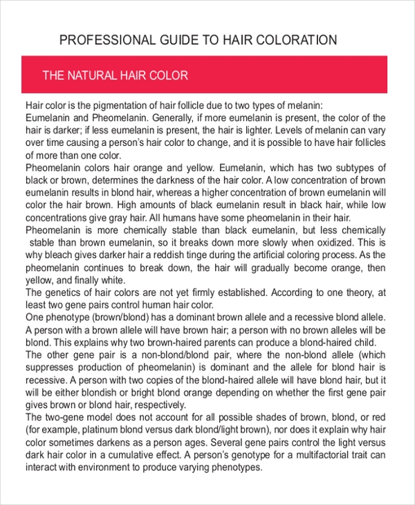 Hair Color Chart Template 9 Free Word PDF Documents Download