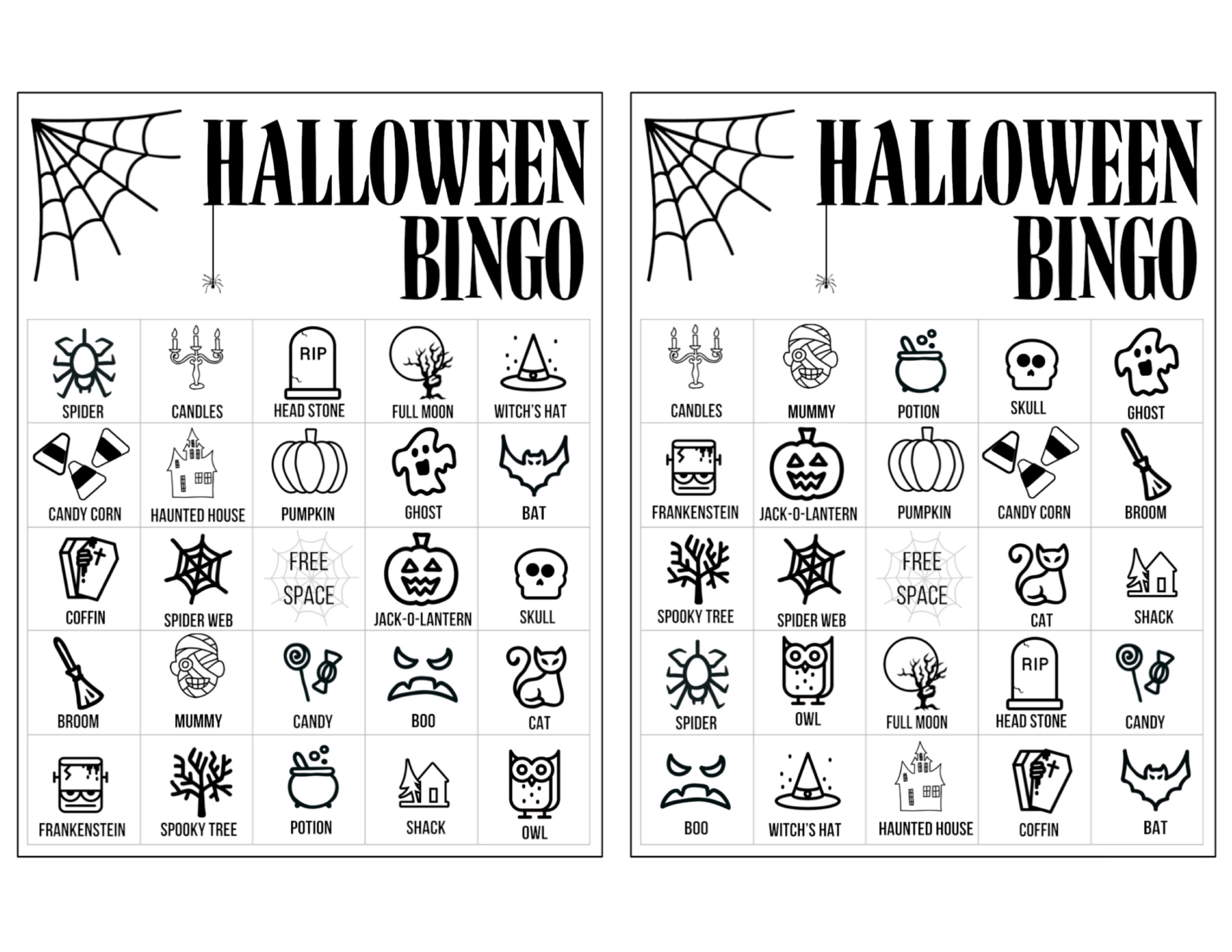 Halloween Bingo Printable Game Cards Template Paper Trail Design