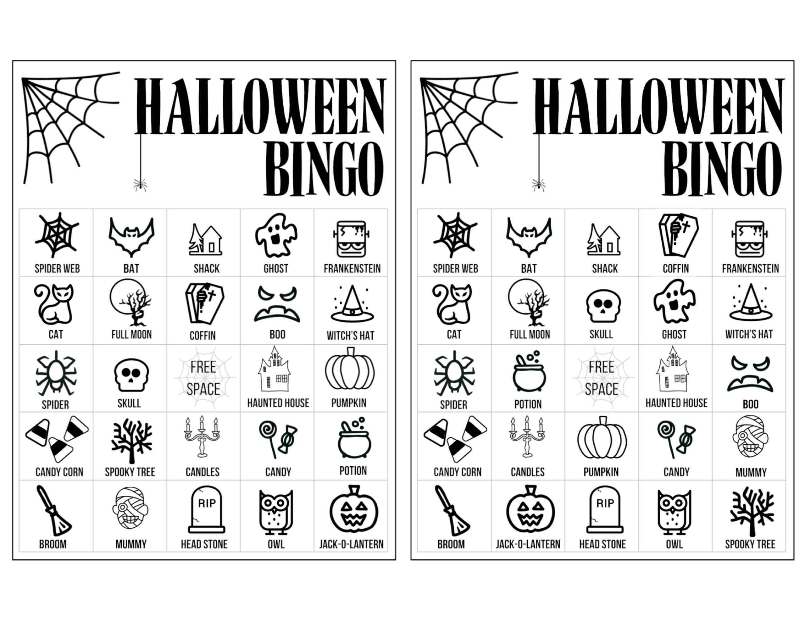 Halloween Bingo Printable Game Cards Template Paper Trail Design