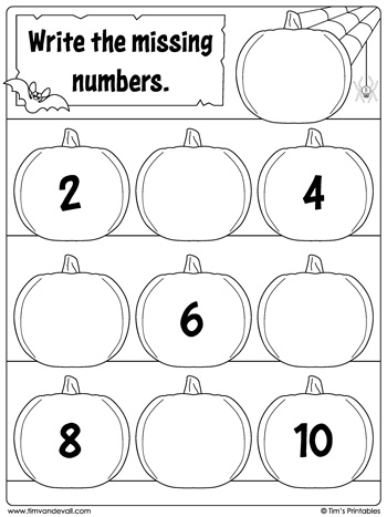 Halloween Missing Numbers Worksheet Numbers 1 To 10 Tim 39 s Printables