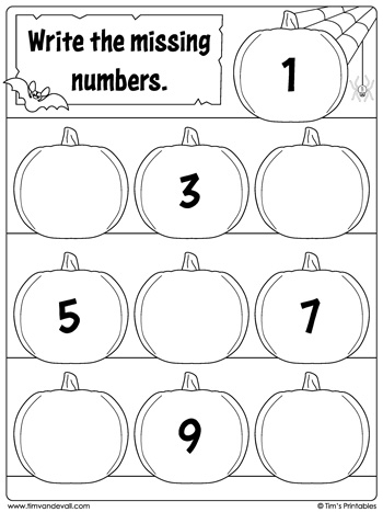 Halloween Missing Numbers Worksheet Numbers 1 To 10 Tim 39 s Printables