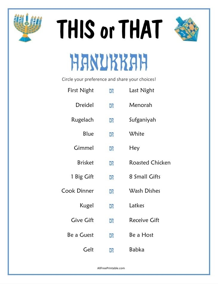 Hanukkah Activities Free Printable