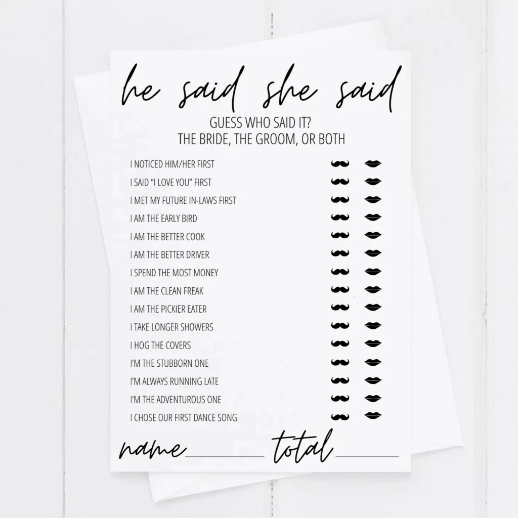 He Said She Said Bridal Shower Game Free Printable Printable 