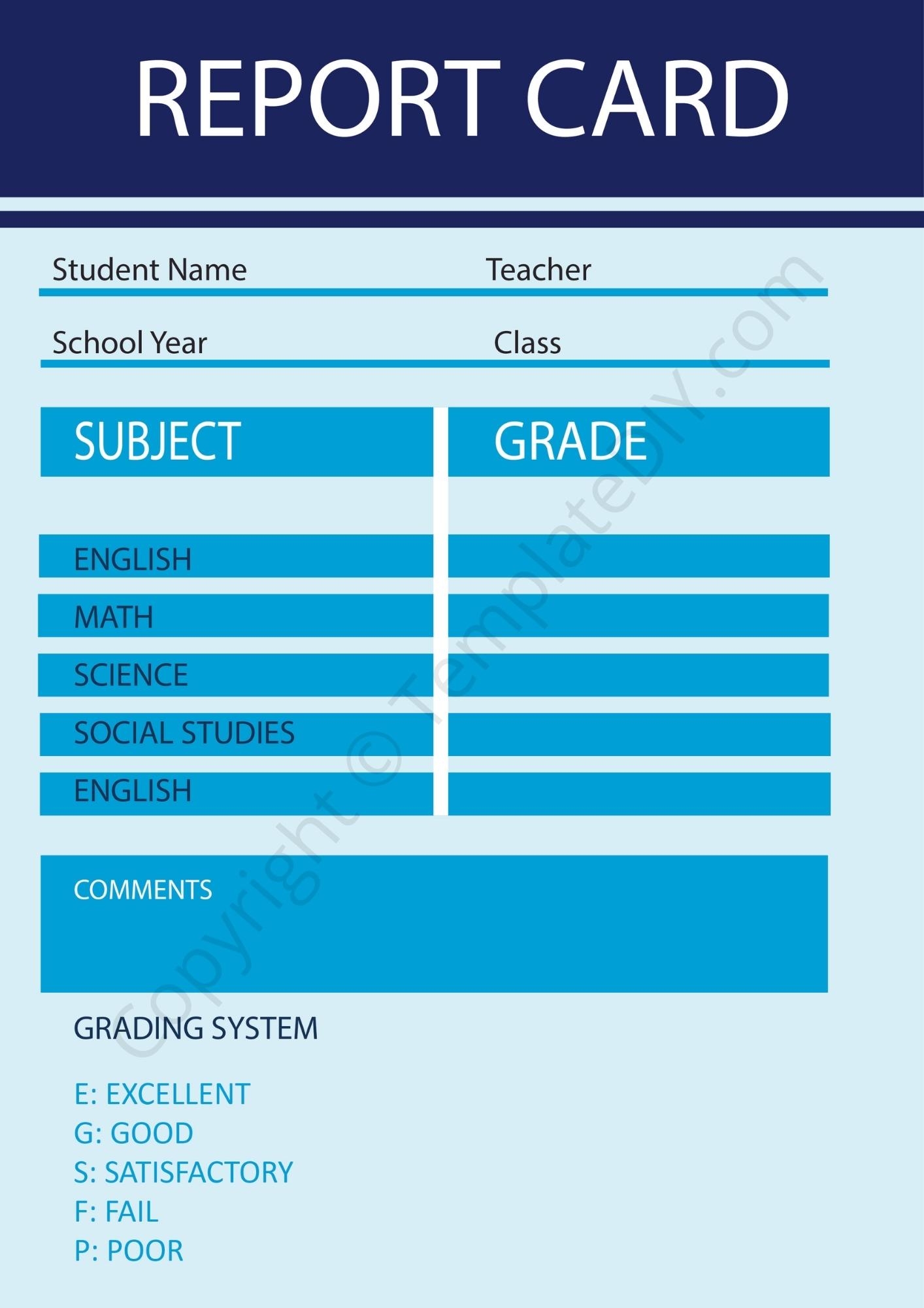Homeschool Report Card Template Blank PDF Excel Word 