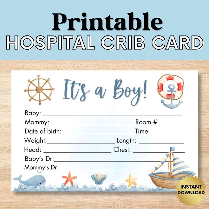 Hospital Crib Card Baby Birth Stats Baby Boy Name Card NICU Name