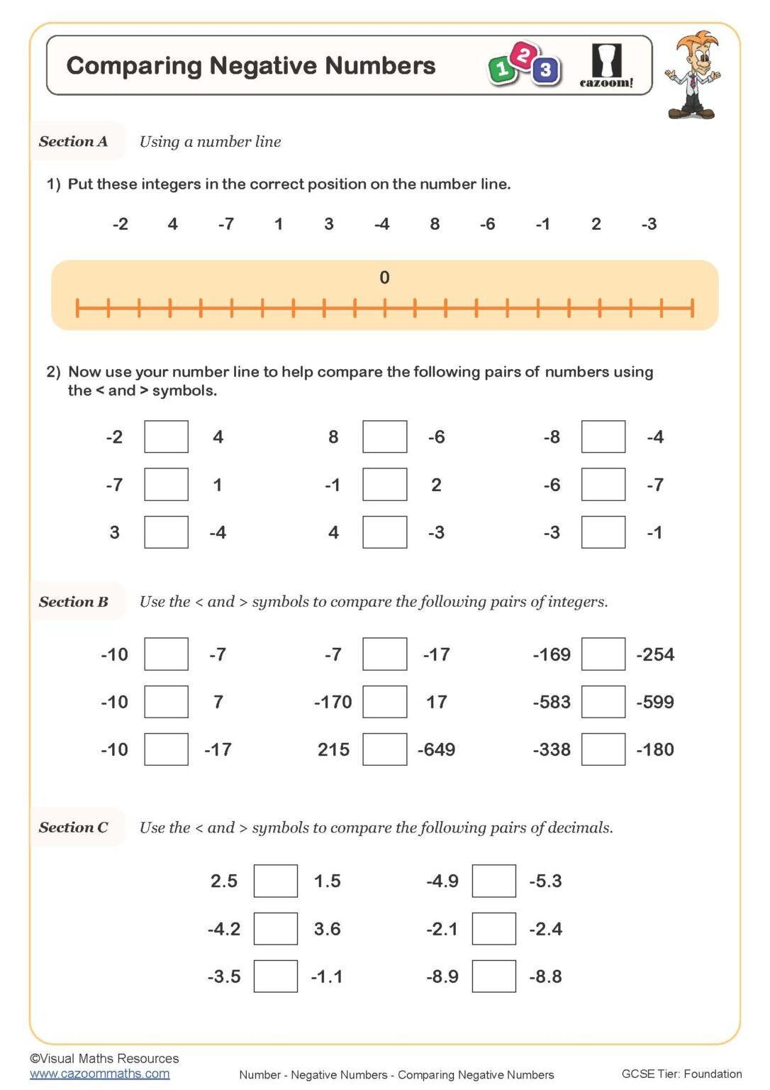 How To Compare Two Negative Numbers Free Worksheets Printable