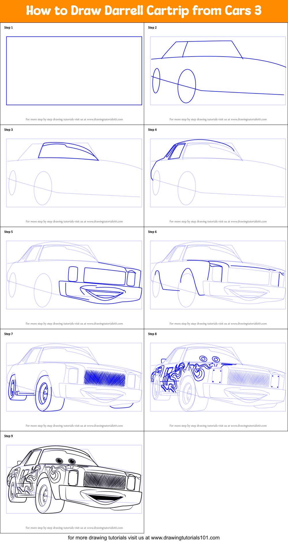 How To Draw Darrell Cartrip From Cars 3 Cars 3 Step By Step 
