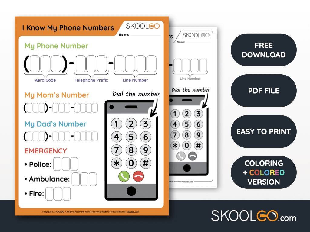 I Know My Phone Numbers Free Worksheet SKOOLGO