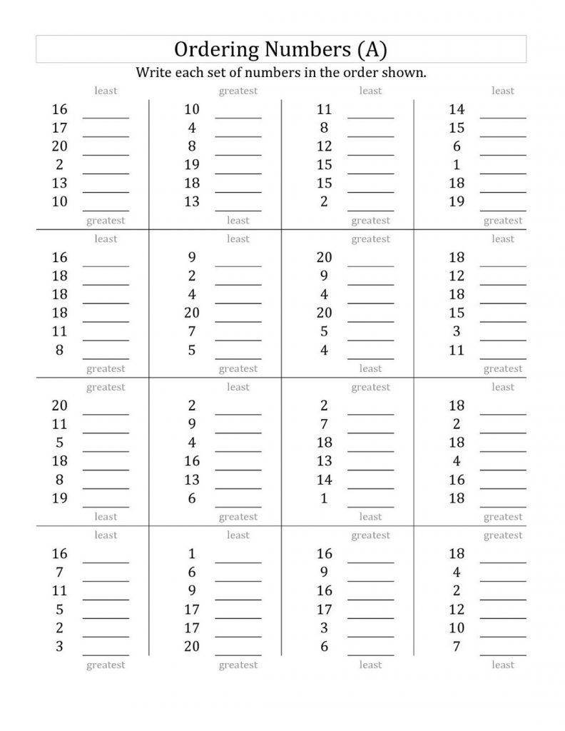 Identifying Numbers 1 20 Worksheets