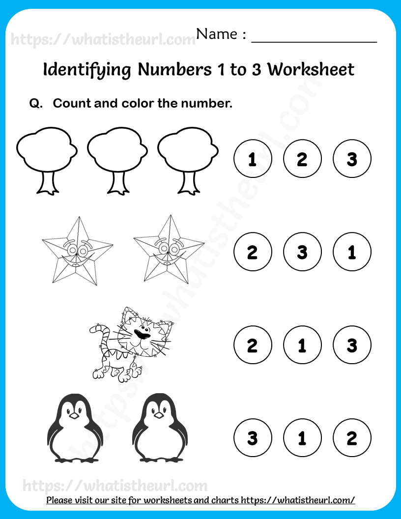 Identifying numbers 1 to 3 worksheets for pre k 4 Your Home Teacher