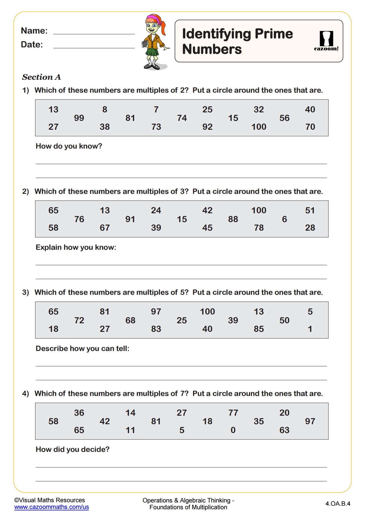 worksheet for prime and composite numbers