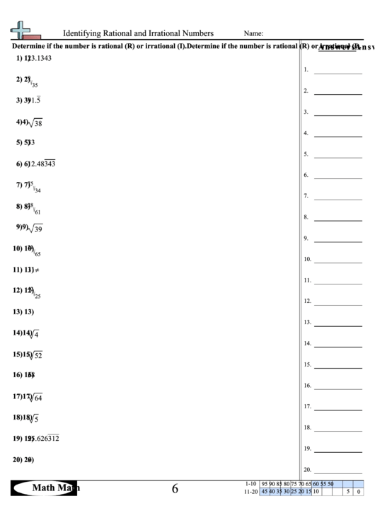 identifying rational and irrational numbers worksheet