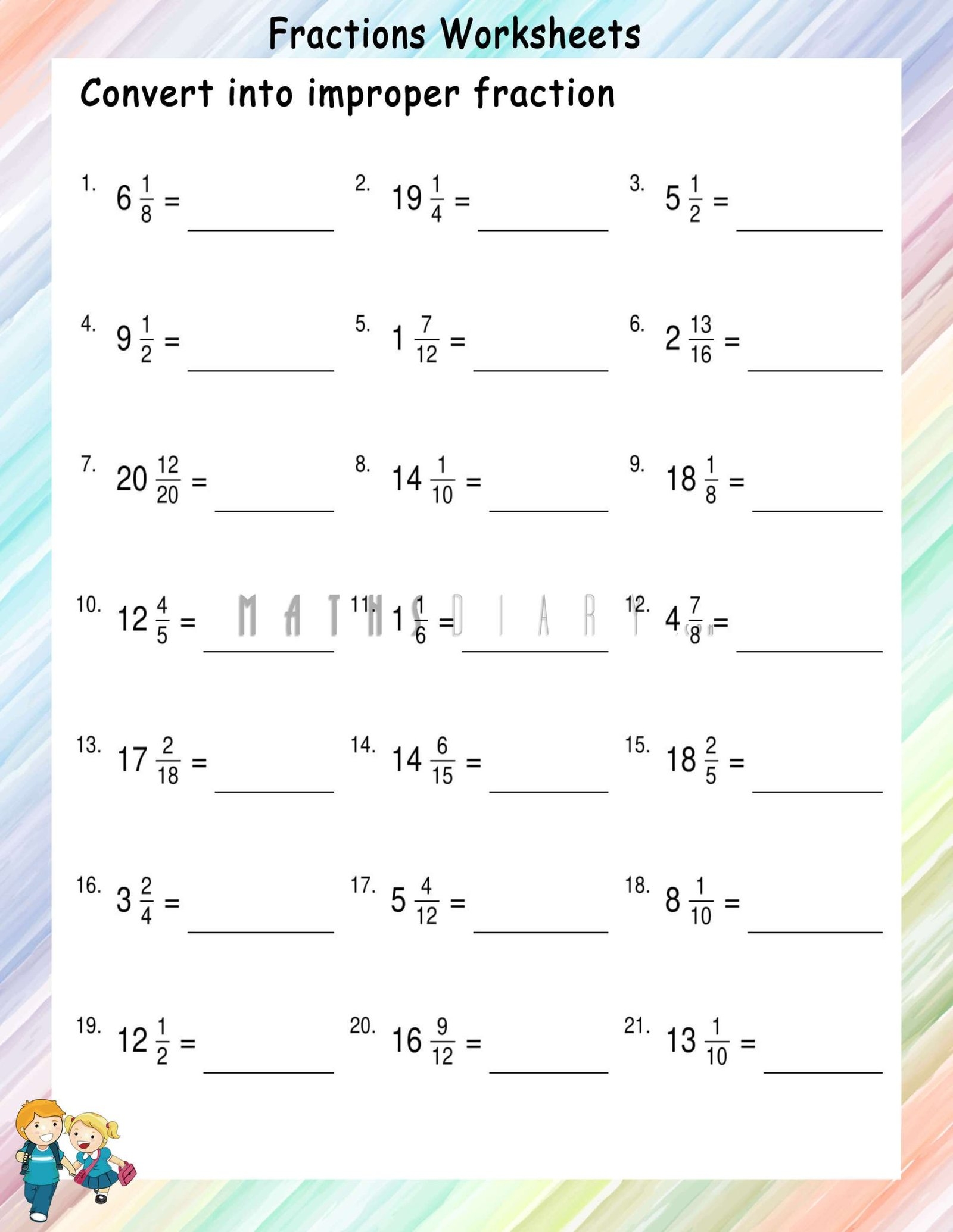Improper Fractions To Mixed Numbers Worksheets