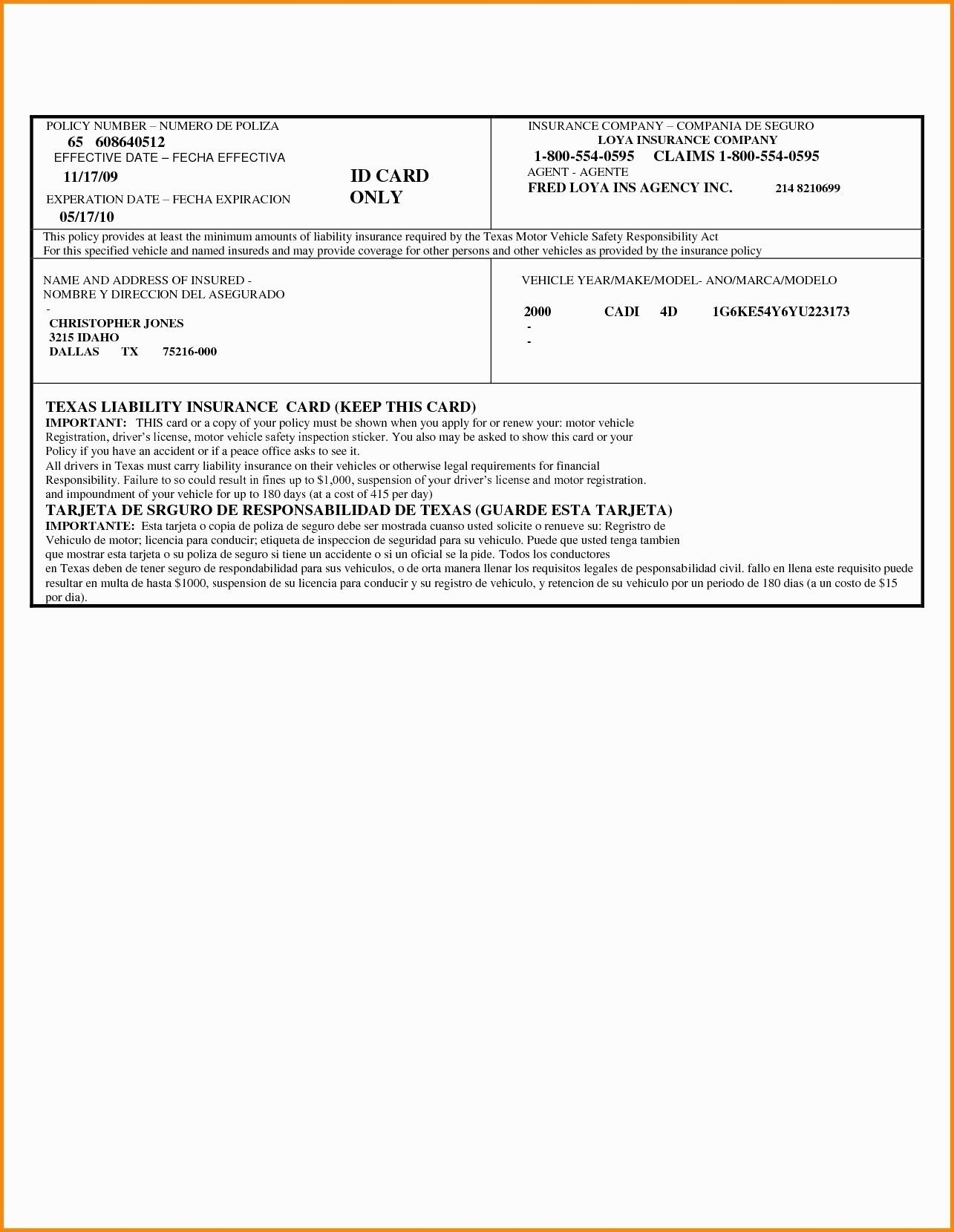 Insurance Card Template